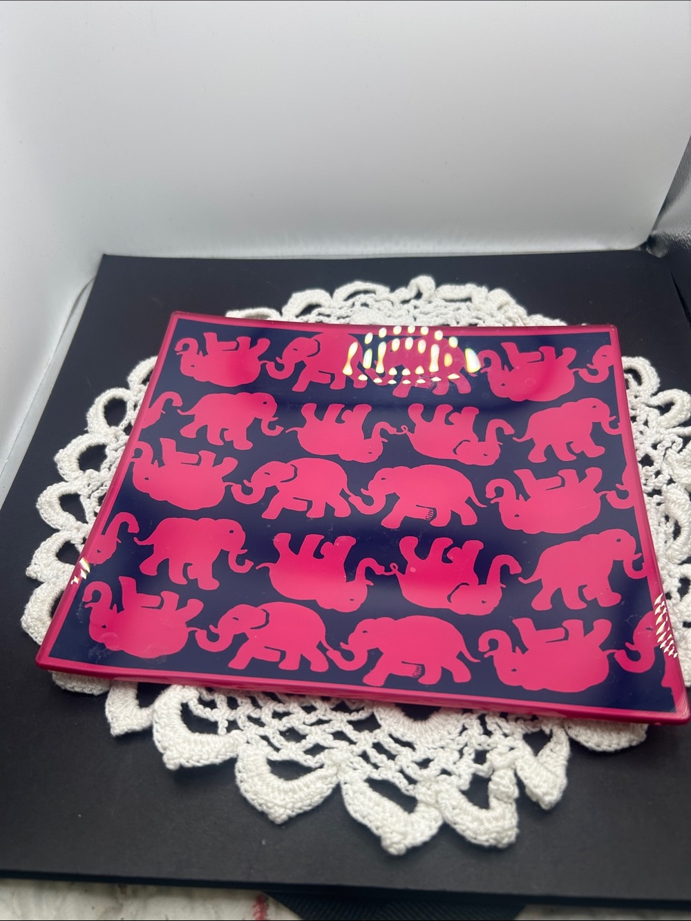 Lilly Pulitzer Navy and Hot Pink Elephant Pattern Tray